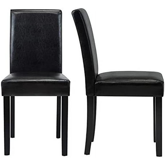 ZALIX Dining Chairs Set of 2 PU Leather Dining Room Chairs, Armless Upholstered Kitchen Chair with Black Solid Wood Legs, Black