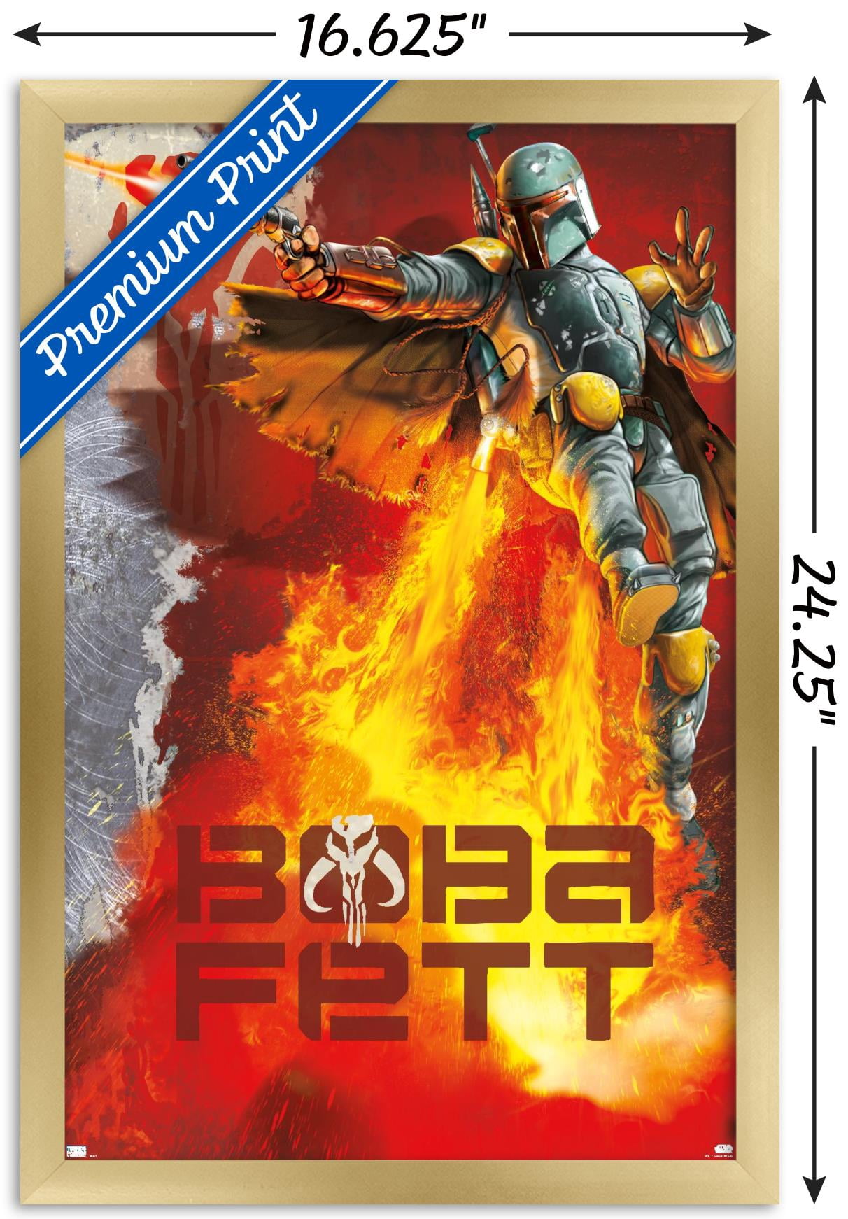 Star Wars: Saga - Boba Fett - Jet Pack Flames Wall Poster, 14.725" x 22.375", Framed