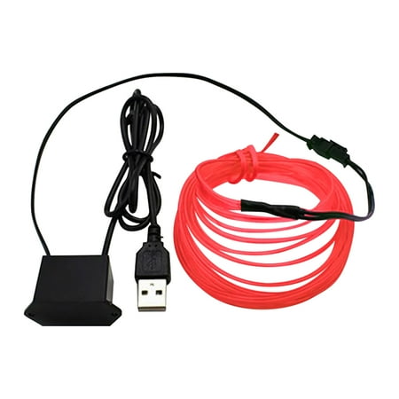 

Tbslaqlo USB RED EL-Wire Car Interior Decor Fluorescent Neon Strip Cold Light Tape 1.5M