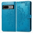 thumbnail image 2 of SaniMore for Google Pixel 7A 6.1" 2023 Wallet Case with Embossed Mandala PU Leather Flip Protection Wrist Strap Credit Card Holder Pocket Kickstand Shockproof Case, Blue, 2 of 7