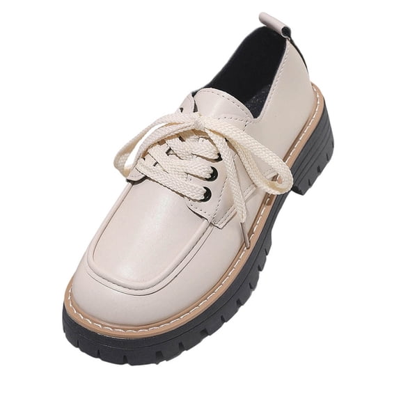 Wensltd Round Toe Lace Up Design Shoe for Women Retro Style Versatile Shoes