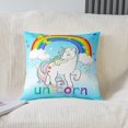 thumbnail image 2 of Blue Unicorn Fleece Decorative Pillow Covers, Cute Unicorn Throw Pillow Covers, Rainbow Unicorn Printed Pillow Covers, Butterfly Geometry Raindrop Cushion Covers for Bed Couch, 18x18 Inch Set of 2, 2 of 5
