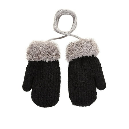 

Rbaofujie Christmas GiftsToddlers Kids Warm Winter Full Finger Gloveswith String Cute Baby Thick Fleece Lined Ski GlovesBlack Gloves Clearance