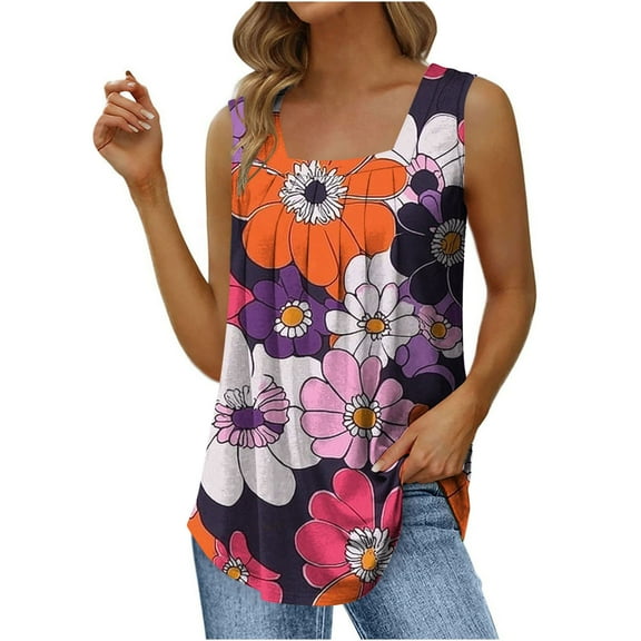 Xixinqiwan Tank Tops for Women Square Neck Sleeveless Pleated Camisole Tops Summer Basic Blouses