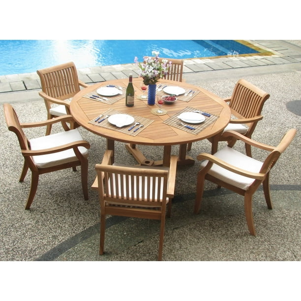 Teak Dining Set 6 Seater 7 Pc 60, Round Teak Outdoor Dining Table 60 Inch
