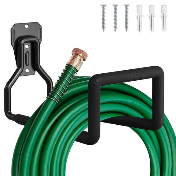 AnTom Wall Mount Metal Garden Hose Holder, Durable Hose Hanger Garage Storage Holds up to 110LB for Outdoor (1pc Black)