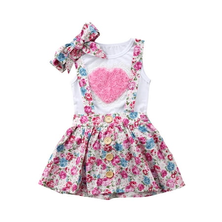 

Sister Matching 3PCS Clothes Set Valentine s Day Outfit Heart Pattern Tank Top Shorts/Skirt Headband