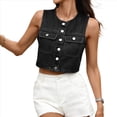 thumbnail image 2 of Chalecos Vaqueros para Mujer, Top Corto de Mezclilla, Chaleco con Botones, Camisetas Sin Mangas, Chaqueta Informal de Moda Sin Mangas Negro y Gris L, 2 of 9