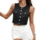 thumbnail image 2 of Chalecos Vaqueros para Mujer, Top Corto de Mezclilla, Chaleco con Botones, Camisetas Sin Mangas, Chaqueta Informal de Moda Sin Mangas Negro y Gris S, 2 of 9