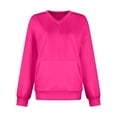 thumbnail image 2 of VISALY Pullover Sweatshirt for Womens Plus Size Sweatshirts V-Neck Pullover with Pocket Fall Winter Loose Fit Tops Long Sleeve Shirts Oversized Lightweight Sweatshirt Basic Tops Hot Pink L, 2 of 6