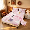 thumbnail image 2 of Homewish Cute Halloween Ghost Queen Sheets for Girls, Pastel Floral Bow Queen Sheet Sets, Light Pink White Black, 4 Pieces (1 Flat Sheet, 1 Fitted Sheet and 2 Pillowcases), 2 of 5