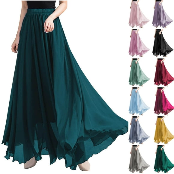 Sentmoon Boho Skirts for Women Plus Size High Elastic Waist Boho Cute Skirts for Women Flowy Pleated Beach Solid Color Loose Breathable Fall Skirt Fashion Winter for Lounge at Home M