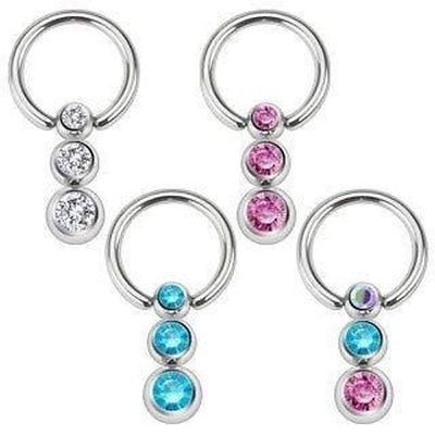 Nipple Gem Captive Bead Ring - Nipple Ring 316L 16g Surgical Steel Captive Bead Ring Cascading gems Sold as a pair
