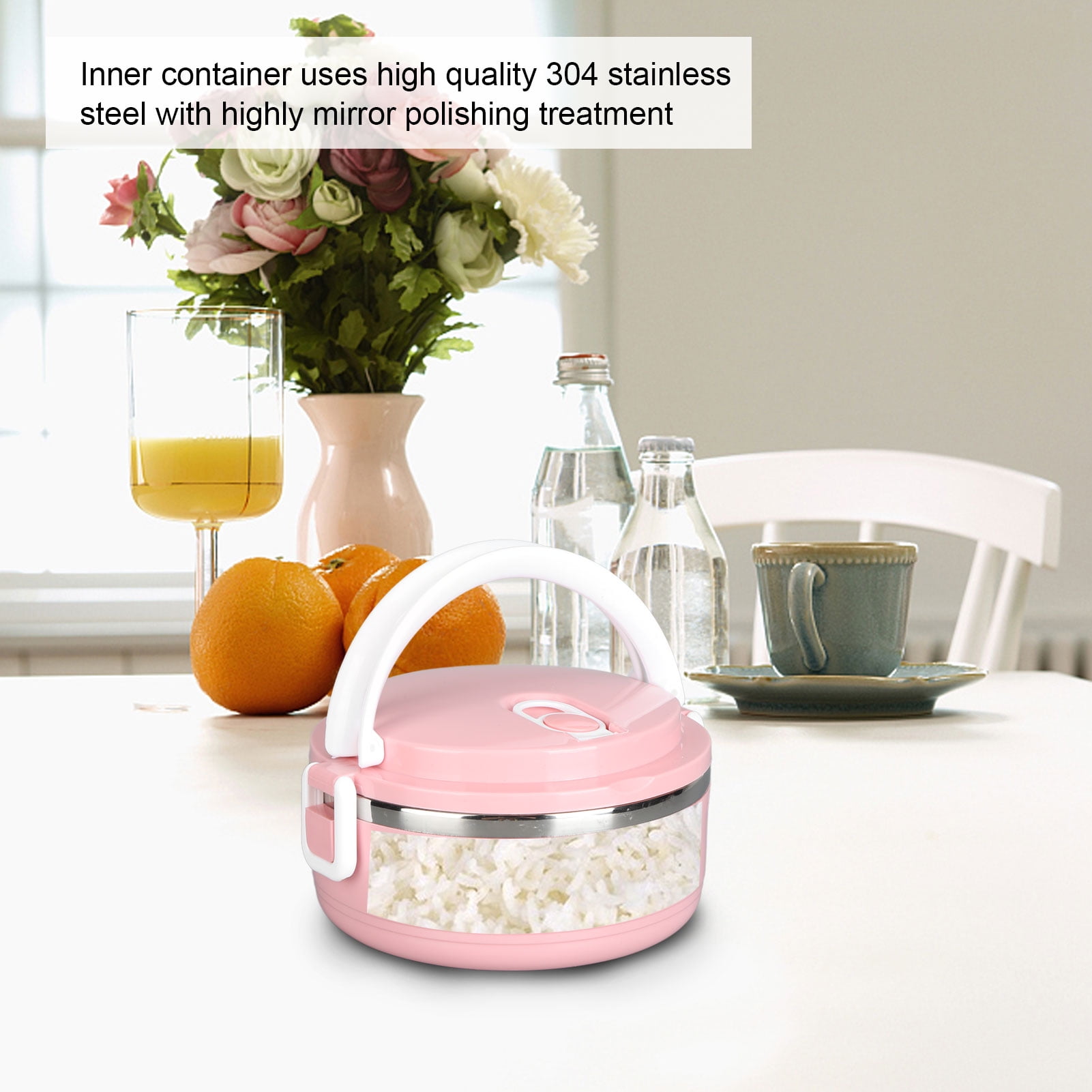 Brrnoo Stainless Steel Thermal Lunch Box Stackable Insulated Box Round Sealed Food Containers Pink