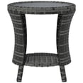 thumbnail image 1 of 18" Grey PE Rattan Outdoor Side Table, 2-Tier Hourglass Patio Coffee Table with Wood-Plastic Composite Top, Weather Resistant Small Round End Table for Garden and Balcony, 1 of 7