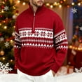 thumbnail image 2 of Men's Christmas Knit Half Zip Mockneck Sweater Coat Thermal Fit Fair Isle Patterned Knitwear Winter Outerwear Red L, 2 of 4