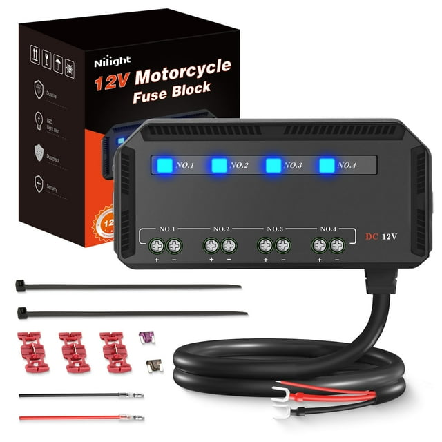 Caja de fusibles Nilight, 12 V, 20 A, con indicador LED, 4 circuitos, motocicleta