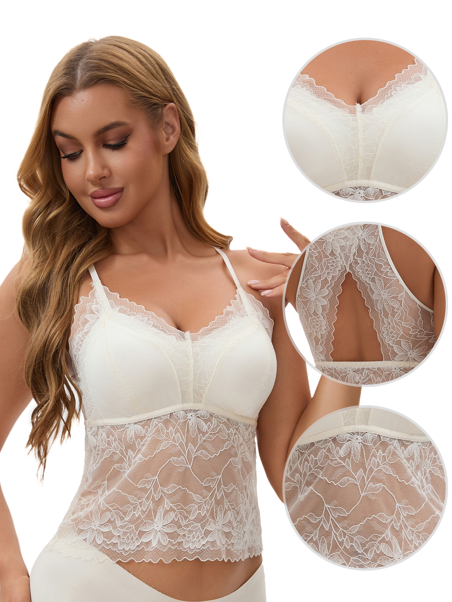 Unique Bargains Women's Lace Mesh Camisoles for Everyday Wear M White