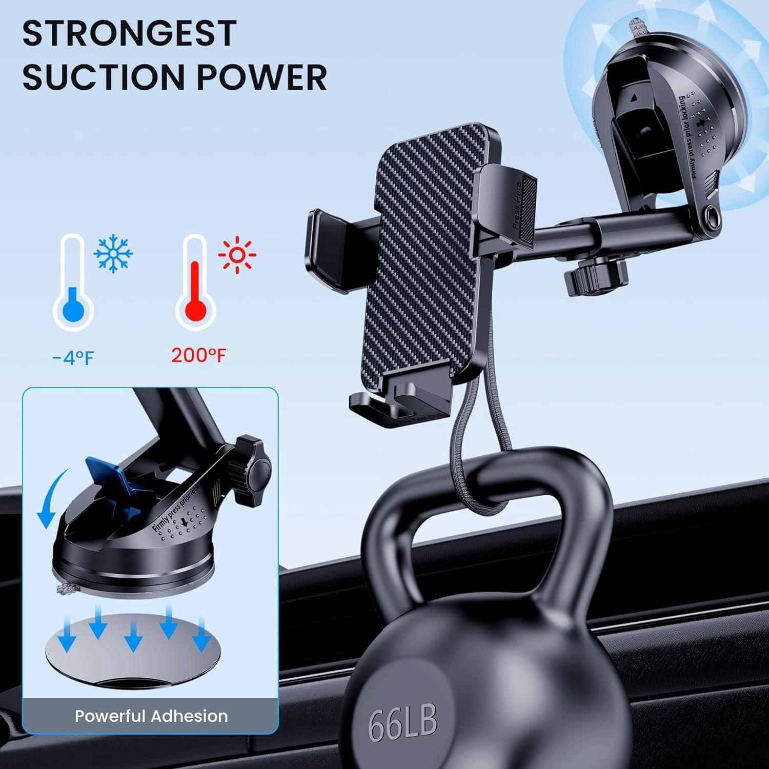 Phone Holder Car [Military-Grade Suction] Universal Car Phone Holder [Thick Case Friendly] Automobile Accessories Dashboard Air Vent Windshield Phone Mount Fit for iPhone Android Smartphones