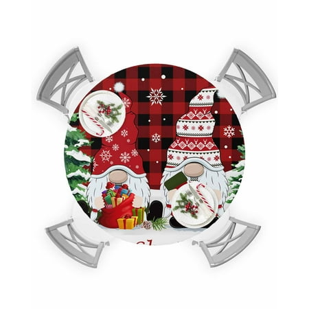 

Round Tablecloth with Elastic Merry Christmas Cute Gnome Elves Waterproof Stain-proof Table Cover Wipeable Fitted Table Cloths for 36 -44 Round Tables Dining Kitchen Indoor Outdoor Use