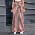 thumbnail image 3 of BODOAO Women's Floral Wide Leg Pants, Casual Summer Elastic Waist Lightweight Palazzo Trousers with Soft Draped Fabric, Loose Relaxed Fit and Pull On Design Shape Brick Red S, 3 of 5