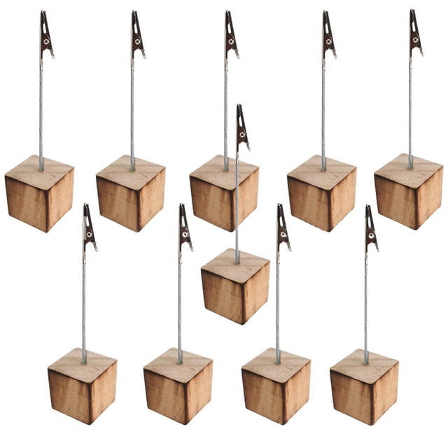 Cube Base Table Card Clips Holder Memo Broche de clip de cocodrilo Base de madera Soporte de imágenes 10 Piezas AweSitey JJ65311-00B