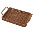 thumbnail image 4 of 1Pc Rectangular Hand-woven Basket with Handle Home Plastic Bread Holder Brown, 4 of 8