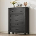 thumbnail image 1 of Commode à 5 Tiroirs pour Chambre, Commode Verticale de 41,3 Po de Hauteur avec Grand Rangement, Coffre de Garde-Robe Autoportant en Bois pour Chambre, Salon, Noir, 1 of 7