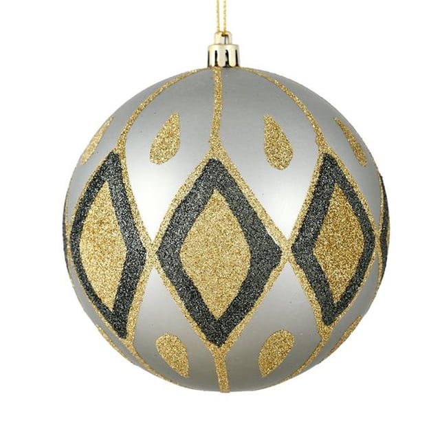 Vickerman N188125D 4.75 in. Limestone Matte Ball Ornament with Glitter Diamond Pattern 4 per Pack