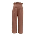 thumbnail image 4 of Xihbxyly Linen Pants for Women Womens Pants Cotton Linen Long Lounge Pants Drawstring Back Elastic Waist Pants Casual Trousers with Pockets, Brown, S, 4 of 5