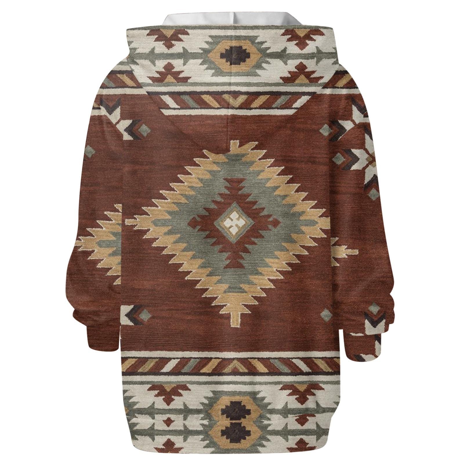 amidoa Womens Vintage 1/4 Zip Up Hoodies Western Aztec Sweatshirts ...