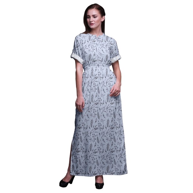 Bimba Robe Longue en Rayonne à Feuilles de Bleuet pour Femmes, Boho, Plage, Cocktail, Soirée, Maxi, Fendue, TTTG