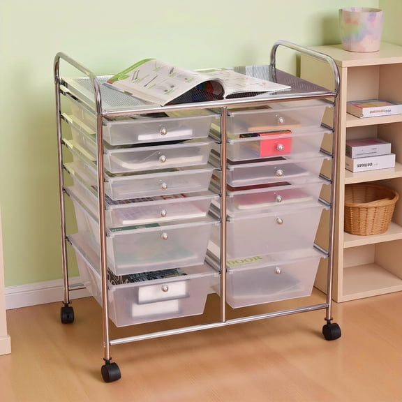 Topcobe 12 Storage Drawer Organizer Bins Rolling Cart, Rolling Carts with Wheels for Kitchen, Living Room