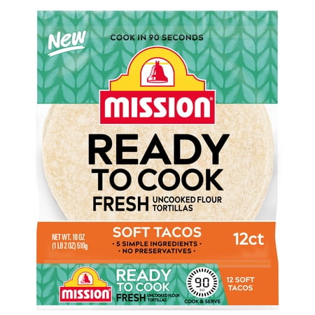 Mission Ready to Cook Flour Tortillas, Soft Taco Size, 12 Count