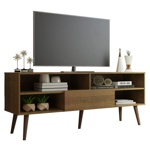 Madesa Modern TV Stand with 1 Door and 4 Shelves with Cable MANAGEMENT for 55, 65 Inch Media Storage Media Console Living Room and Bedroom Entertainment Center Wooden Television Cabinet - Rustic