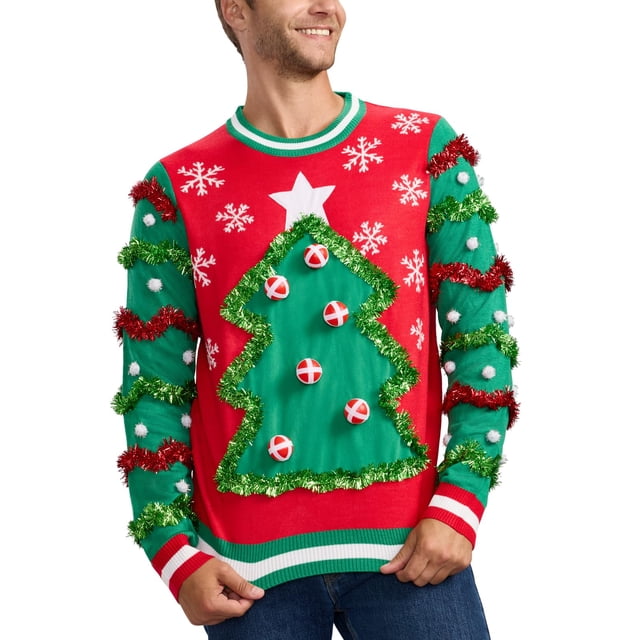 Suéter navideño feo para hombre Tipsy Elves rojo y verde talla pequeña