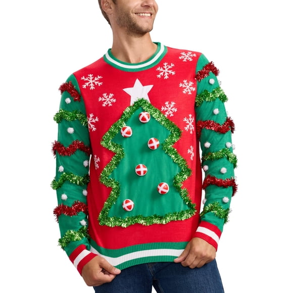 Suéter navideño feo para hombre Tipsy Elves rojo y verde talla pequeña