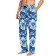 thumbnail image 6 of Blue Floral Mens Pajama Pants Cotton Elastic Waistband Lounge Sleep Pajama Bottoms Pj with Pocket, 6 of 7