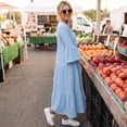 thumbnail image 6 of CIENVNSTG Summer Dresses for Women 2026 Vacation Long Sleeve Maxi Dress V Neck Button Down Flowy Tiered Ruffle Shirt Dress Summer Casual Long Dresses Sky Blue M, 6 of 6