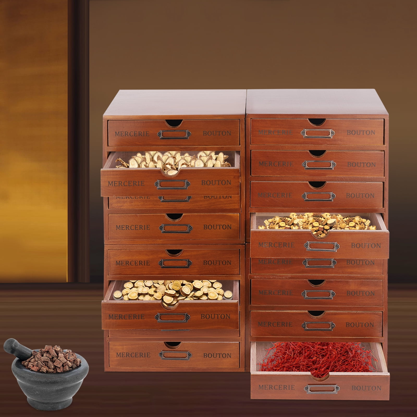 Peakora 4PCS 16-Drawer Wooden Desk Organizer Pine Wood Storage Drawers Vintage Shelf Drawer Desktop Organizer with Drawers Retro Style Storage Box Desktop Storage for Office Study Bedroom Dresser