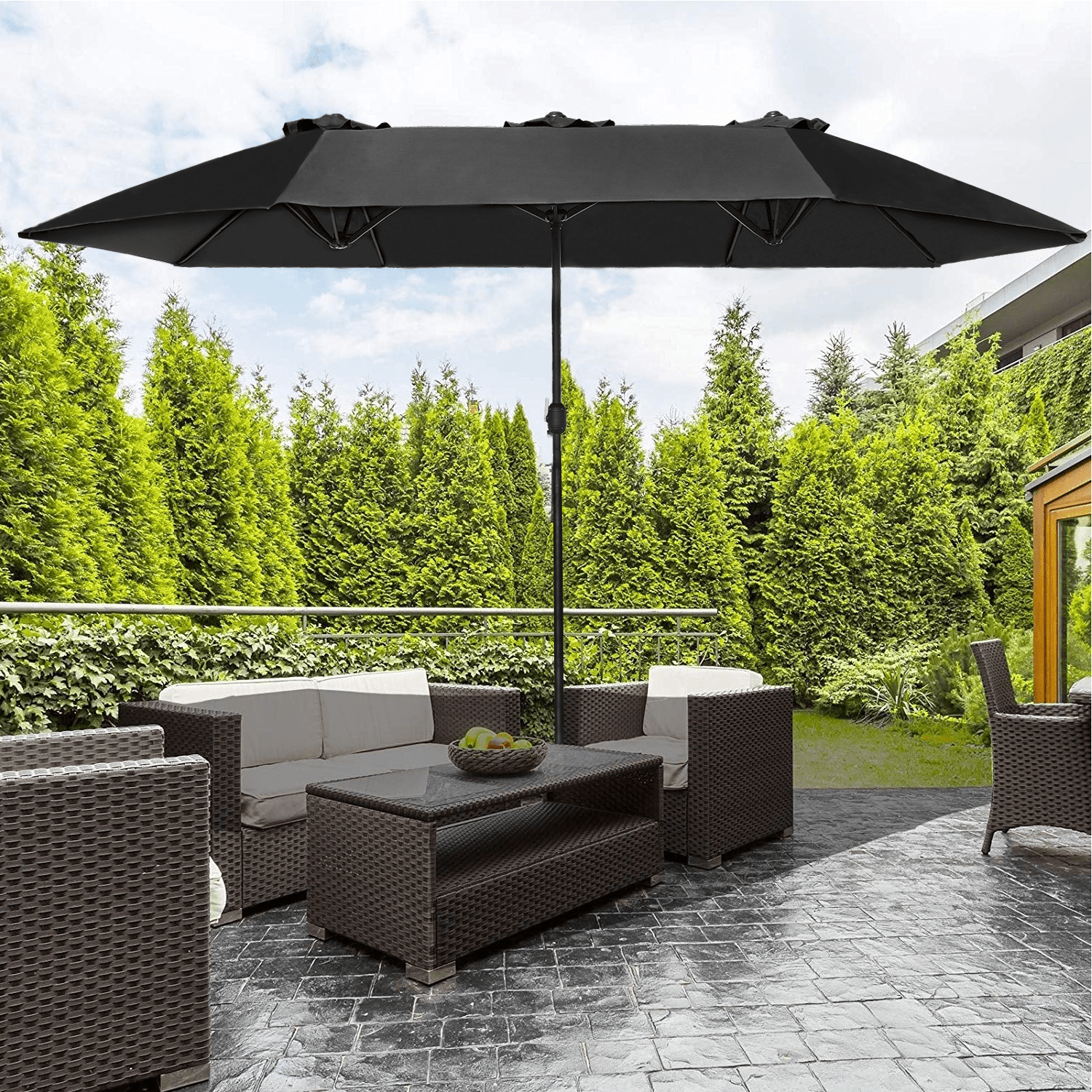 15ft Double-sided Twin Patio Umbrella Sun Shade Crank Outdoor Garden Market Grey