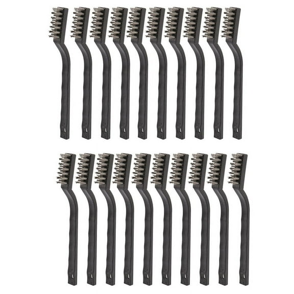 20 Pieces Mini Handle Stainless Steel Wire Bristles Brush Set for Cleaning Welding Slag, Stain and Rust (Silvery),20 x Stainless steel brush,Silver & Black