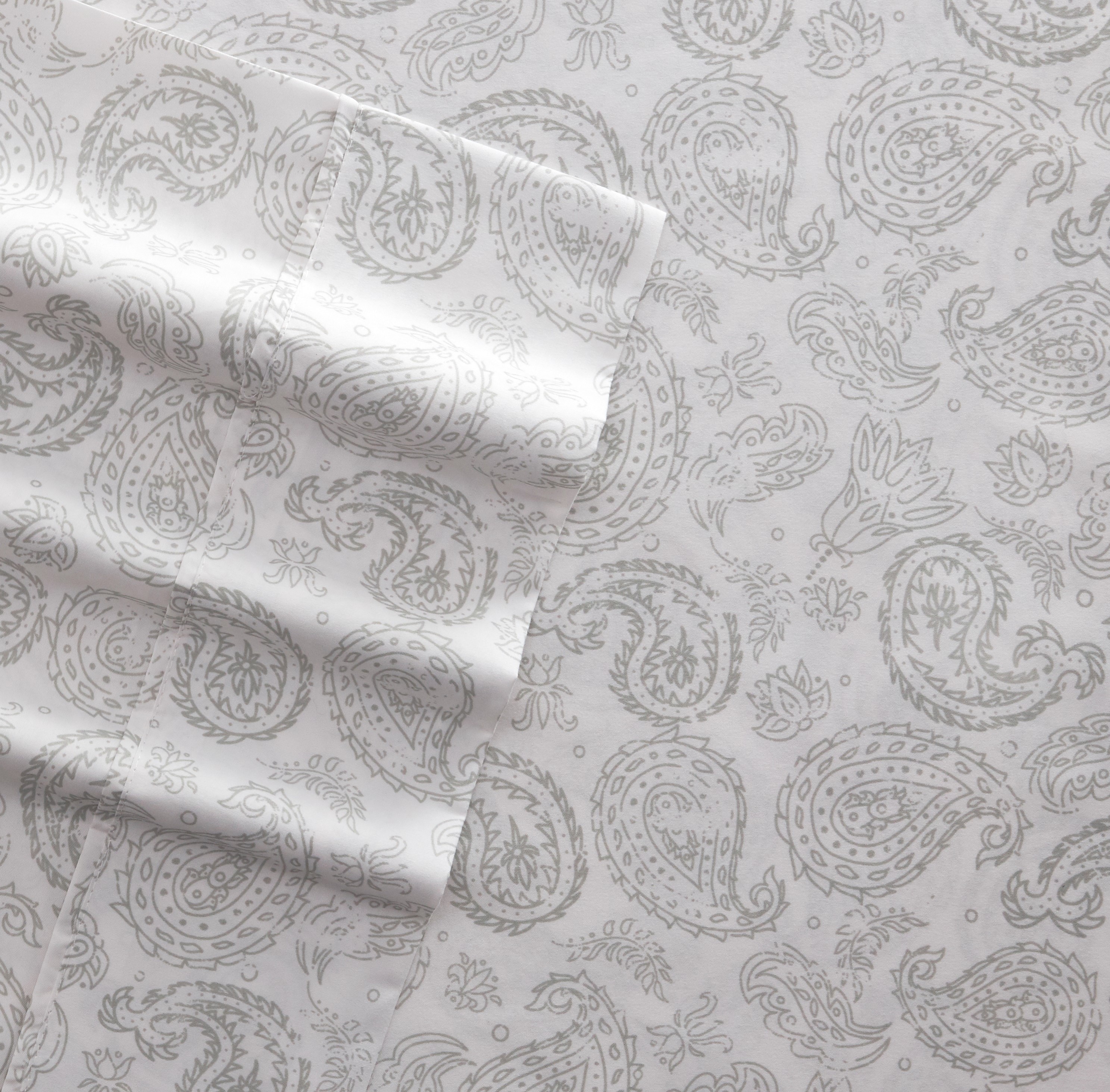 Noble Linens 4 Piece Pattern Microfiber Bed Sheets Set, Gray Coarse Paisley, King