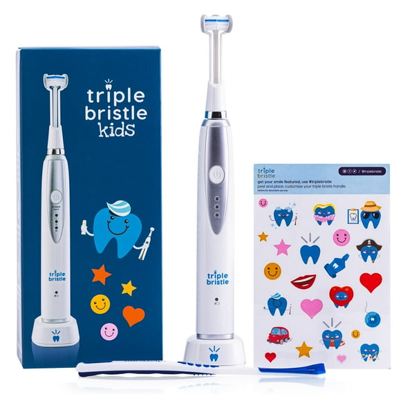 Triple Bristle Brosse à Dents Sonique pour Enfants / 1 Paquet / Brosse à Dents à 3 Faces pour Nettoyer les Dents et les Gencives / Créée et Approuvée par les Dentistes / Récompenses d'Autocollants Amusantes / Brosse à Dents Rechargeable à Trois Faces pour