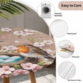 thumbnail image 6 of Birds Floral Fitted Tablecloth with Elastic Edged, Round Table Cloth for Dining Table, Farmhouse Pink Flower Leaf Wood Grain Brown Waterproof Oil Proof Table Cover for Indoor Outdoor 55"-60", 6 of 8