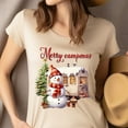 thumbnail image 4 of Merry Campmas T-Shirt | Cute Snowman Camping Holiday Graphic Tee, Maroon, Size 2XL, 4 of 6