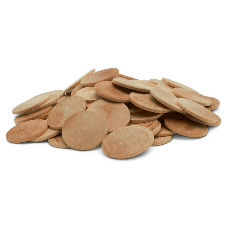 SINJEUN 100 Pack 1.5 Inch Round Wood Coins, Wood Cutout Circles Chips,  Natural Wooden Coins Unfinished Small Blank Tokens Wood Discs for Arts