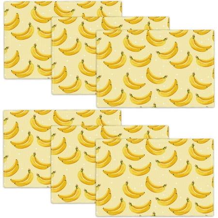 

Banana Placemats Set of 6 Funny Fruit Place Mats Table Mats for Kitchen Dining Table Kitchen Decor Linen 12x18 Inch