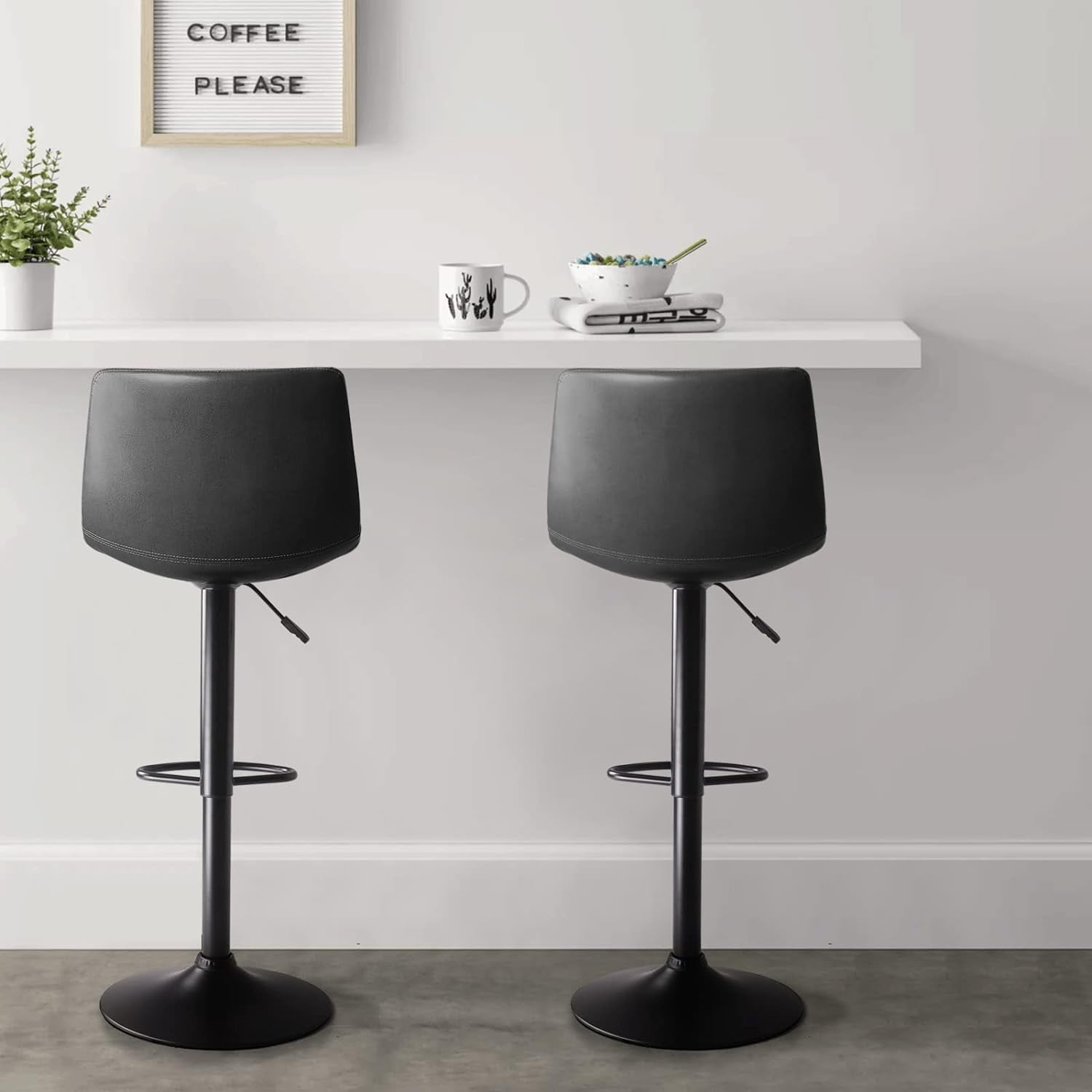 Vitesse Bar Stools Set of 4 Modern Swivel Bar Chairs, Barstools Counter Height with High Backrest, Adjustable Faux Leather Upholstered Bar Stool for Bar, Kitchen, Dining Room