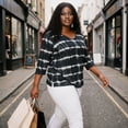 thumbnail image 4 of Agnes Orinda Women's Plus Size Tops Tie Dye Stripes V Neck 3/4 Sleeves Tunic Casual Blouses 3X Black, 4 of 10